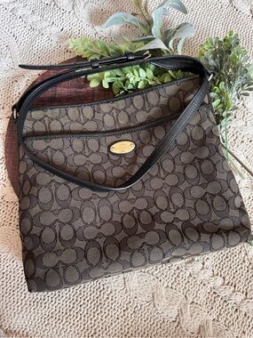 Coach Brown Signature Canvas Crossbody with Black Trim